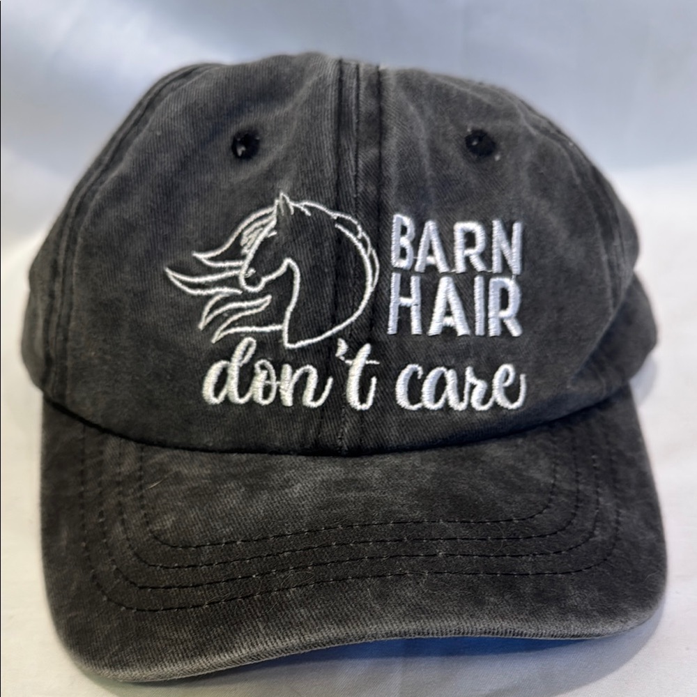 Barn Hair Don’t Care pony tail baseball cap, distressed gray baseball hat